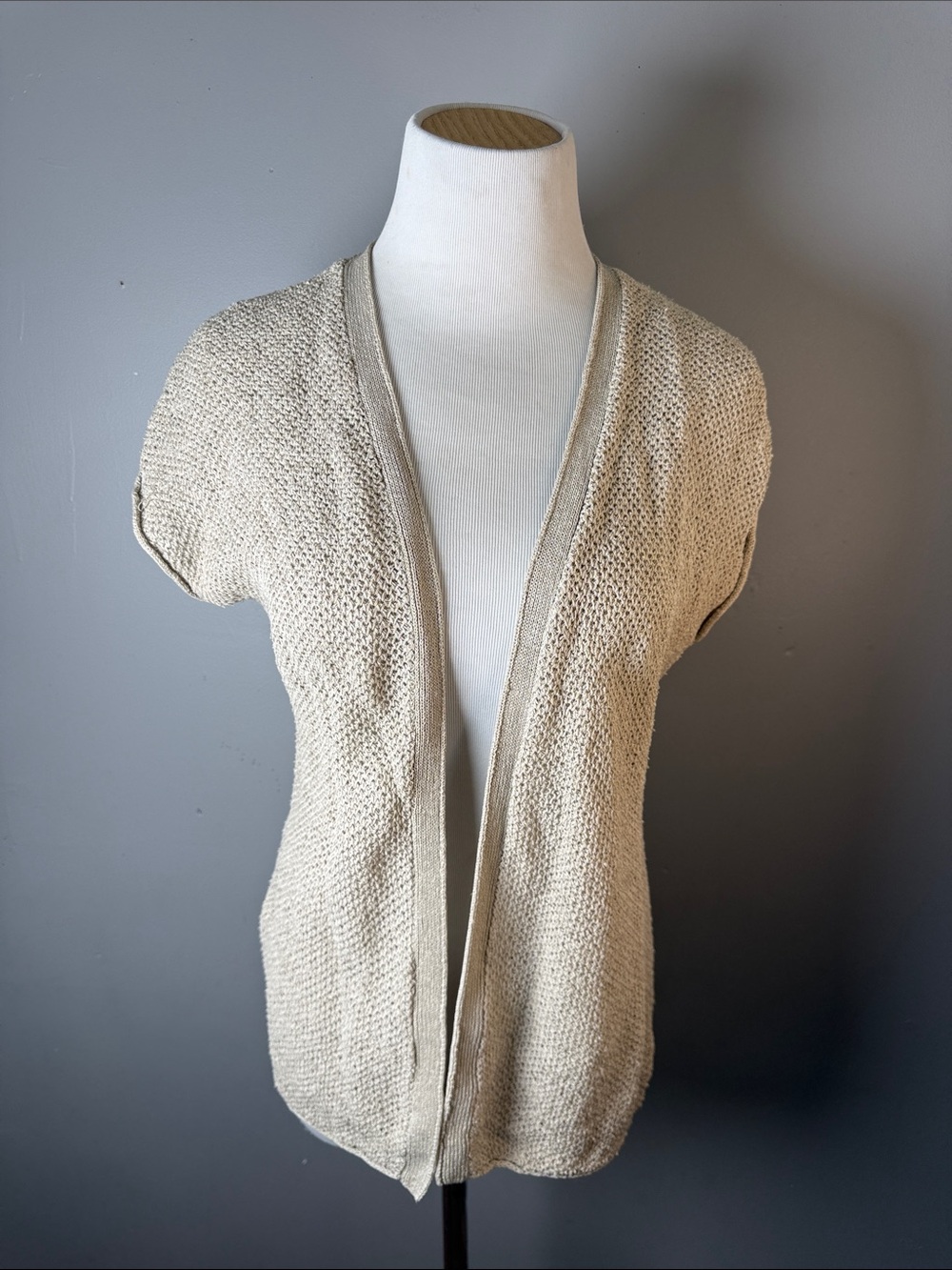 Open-Front Short Sleeve Knit Cardigan - oatmeal